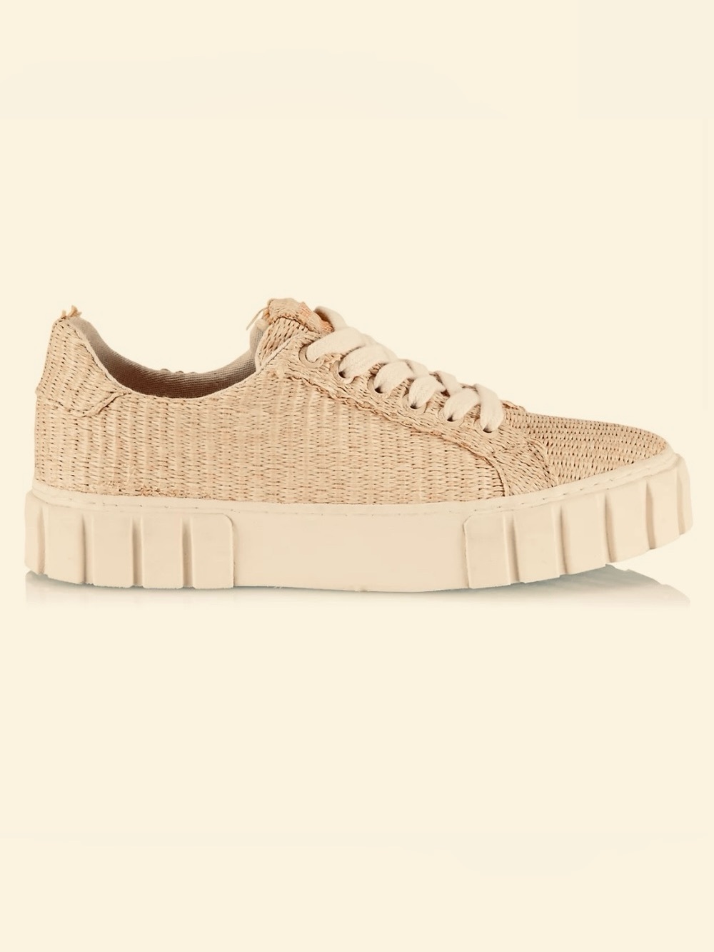 FARM Rio Woven Lace-Up Sneakers in Natural Beige and Cream